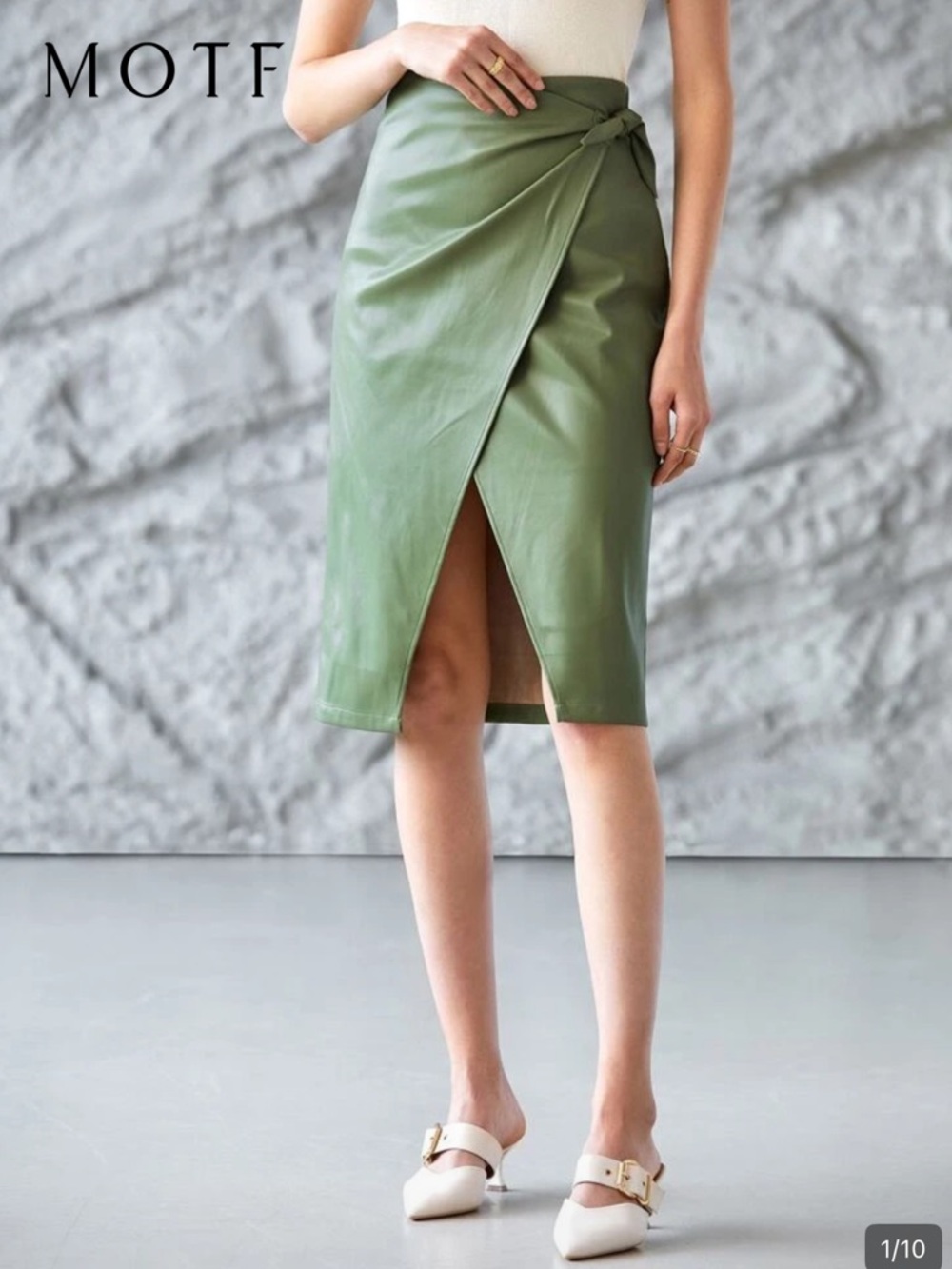 MOTF Olive Green Faux-Leather Asymmetrical Wrap Skirt